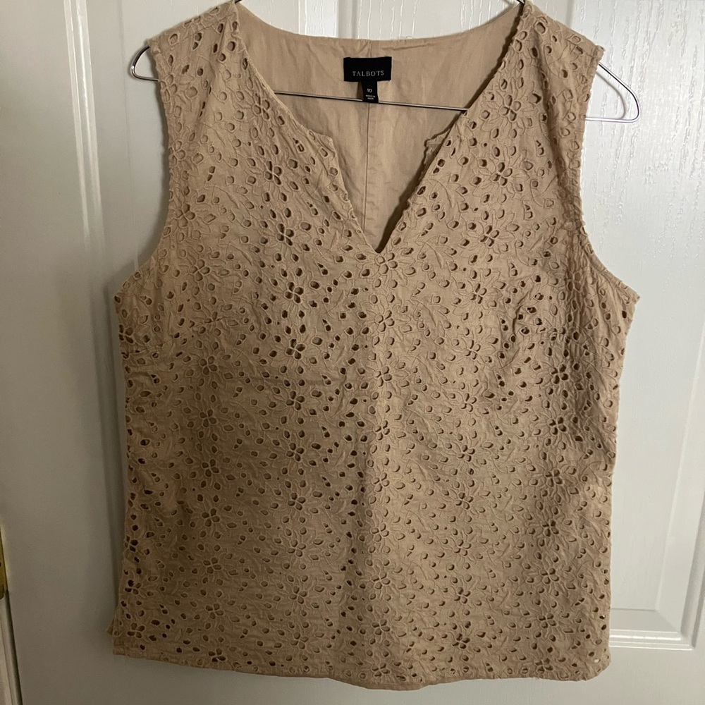 Talbots Tan Eyelet Sleeveless Top